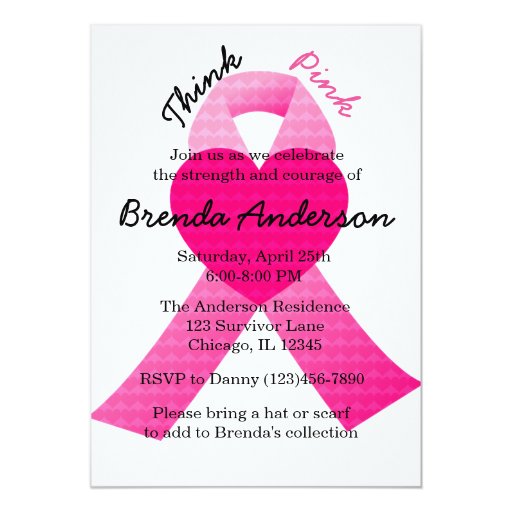 Pink Heart Ribbon Breast Cancer Awareness Party 5x7 Paper Invitation