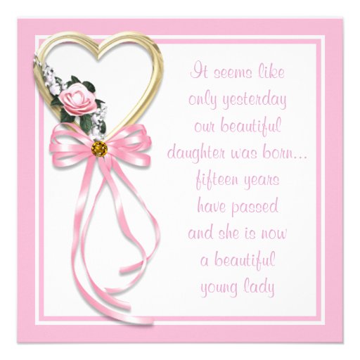 Pink Heart Roses Quinceanera Invitation