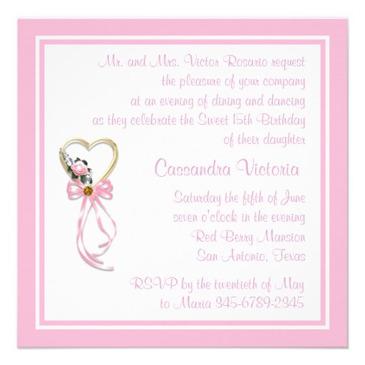 Pink Heart Roses Quinceanera Invitation