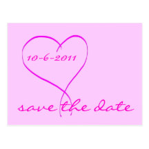 Pink heart save the date postcard