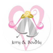 Pink Heart & Silver Bells Stickers
