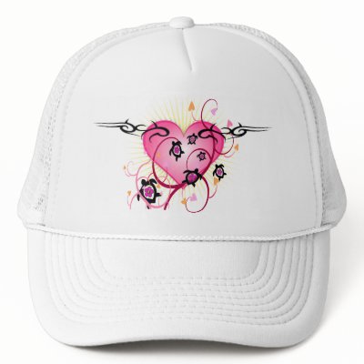 pink heart tattoo. Pink Heart Tattoo Trucker Hat