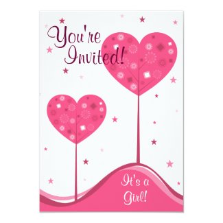 Pink Heart Trees Valentine Baby Shower Invitation