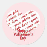 Pink Heart Valentine Photo Frame Round Sticker
