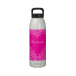Pink Heart with flowers Water Bottle
