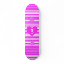 Pink Heart With Skull on Stripes Skateboard by SayItNow Pink Heart With Skull on Stripes Skateboard