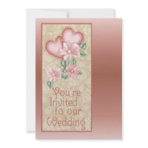 Pink Hearts and Flowers Wedding invitations