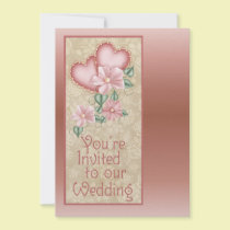 Pink Hearts and Flowers Wedding invitations