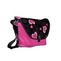 Pink hearts and spirals rickshaw messenger bags