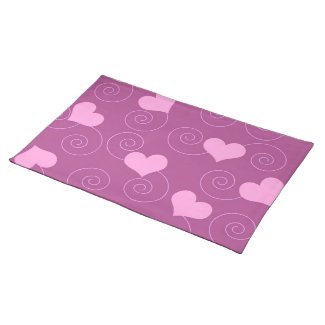 Pink hearts and swirls placemat