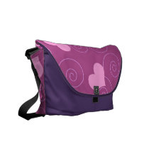 Pink hearts and swirls rickshaw messenger bags