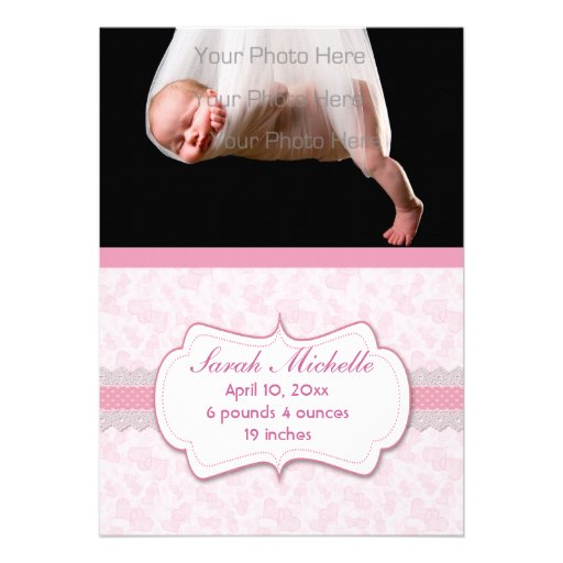 Pink Hearts Baby Photo Announcement