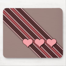 Pink Hearts Brown Stripes Valentine’s Day Mousepad