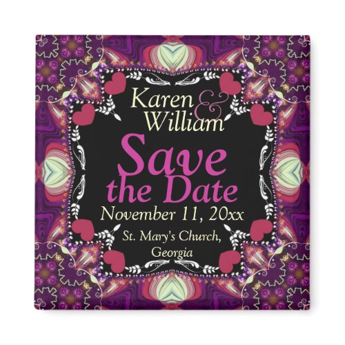 Pink Hearts on Black Save the Date Wedding Magnet magnet