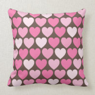Pink hearts on brown preppy chic custom pillow throwpillow