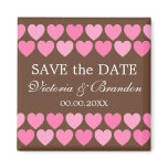 Pink hearts on brown wedding Save the Date magnet