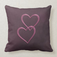 pink hearts on dark plum purple throwpillow