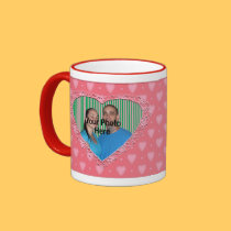 Pink Hearts Pattern Photo Mug Template mugs