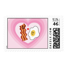 Pink Hearts Valentine: Bacon & Eggs Postage