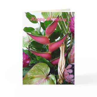 Pink Heliconia and Green Anthurium Card Template