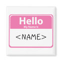 Pink Hello My Name is, <NAME> magnets
