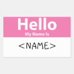 Pink Hello My Name is, <NAME> Rectangle Stickers