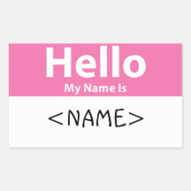 Pink Hello My Name is, <NAME> Rectangle Stickers