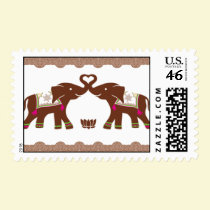 Pink Henna Heart Elephants Postage stamps
