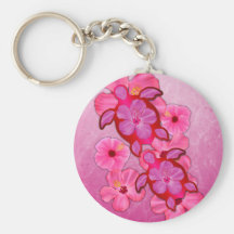 Pink Hibiscus And Honu Turtles Keychains