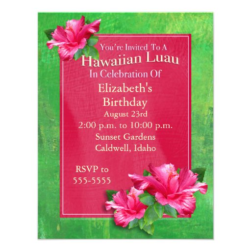 Pink Hibiscus Birthday Luau Invitations