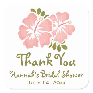 Pink Hibiscus Bridal Shower Favor Stickers Labels