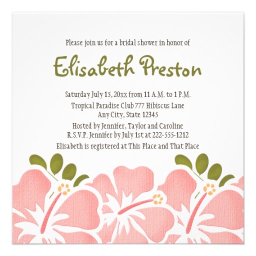 Pink Hibiscus Bridal Shower Invitations (front side)