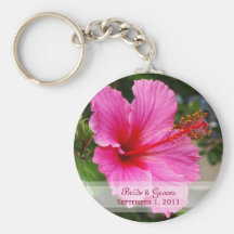 Pink Hibiscus Bride & Groom Keychain