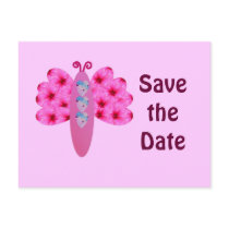 Pink Hibiscus Butterfly, Save the Date postcards