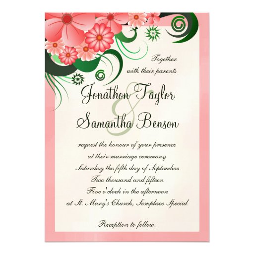 Pink Hibiscus Floral Custom Wedding Invitation