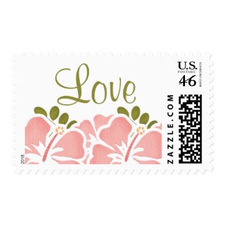 Pink Hibiscus Love Postage Stamps