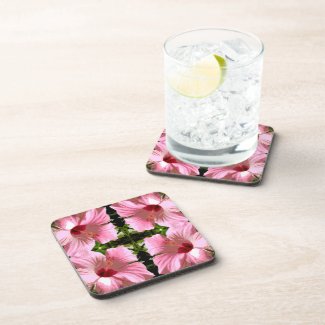 Pink Hibiscus Pattern Coasters