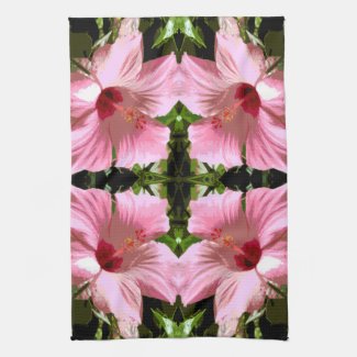 Pink Hibiscus Pattern Kitchen Towel