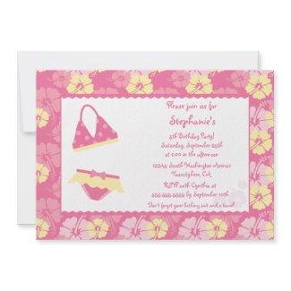 Pink hibiscus swimming birthday party invitation invitation