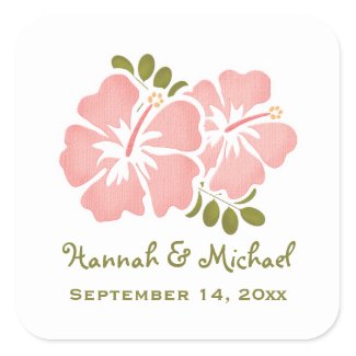 Pink Hibiscus Wedding Favor Sticker Seal