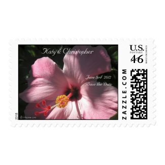 Pink Hibiscus Wedding Postage Save the Date stamp