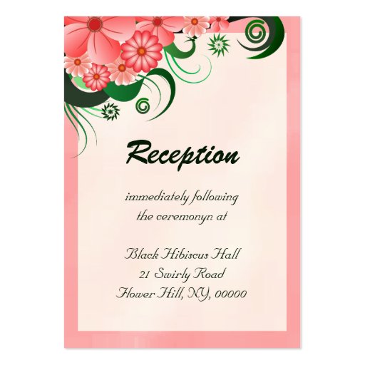 Pink Hibiscus Wedding Reception Enclosure Cards Business Cards (front side)