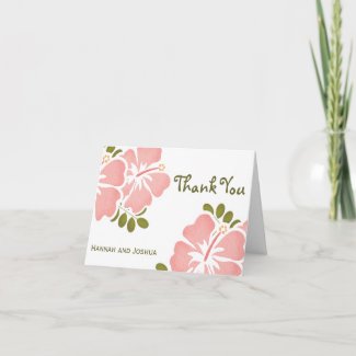 Pink Hibiscus Wedding Thank You Notes Cards 