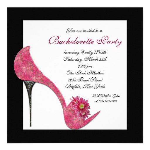 Pink High Heel Shoes Bachelorette Party Personalized Invite