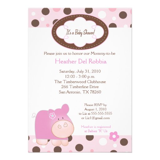 Pink Hippo Trendy Dot Baby Shower Invitation 5x7