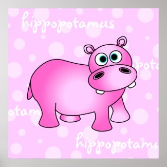 Pink Hippopotamus Poster / Print Nursery Wall Art print