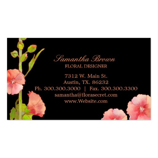 Pink Hollyhocks Elegant Florist Business Cards (back side)
