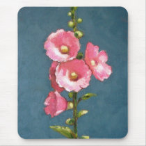 PINK HOLLYHOCKS IN OIL PASTEL mousepads