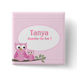 Pink Hoot Owls Baby Shower Name Tag Button
