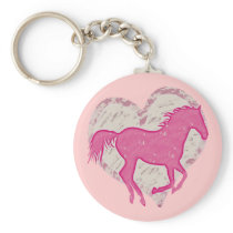 Pink Horse and Heart Key Chains